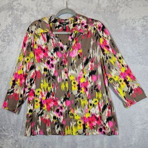 ALFANI Colorful Blouse Womens 1X Flowy stretchy V-Neck Bold colorful career